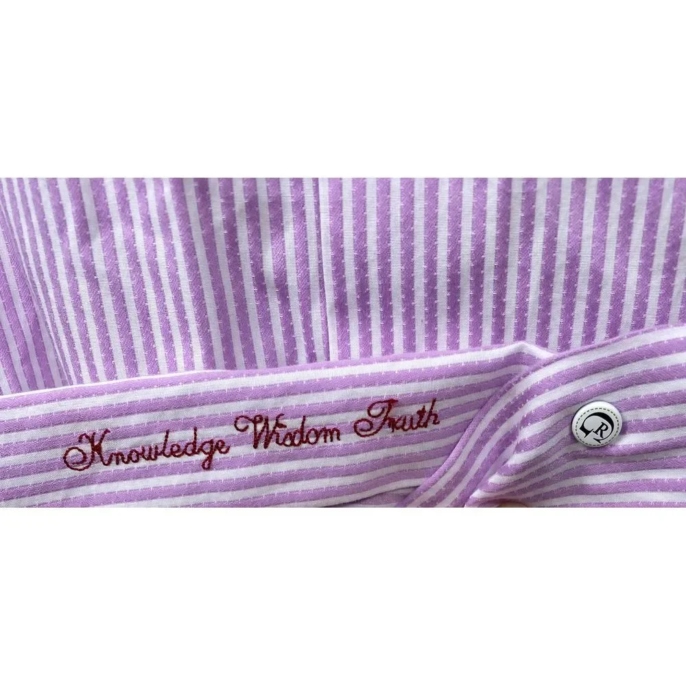 Robert Graham Knowledge Wisdom Truth Purple Striped Button Down Dress Shirt 16.5
